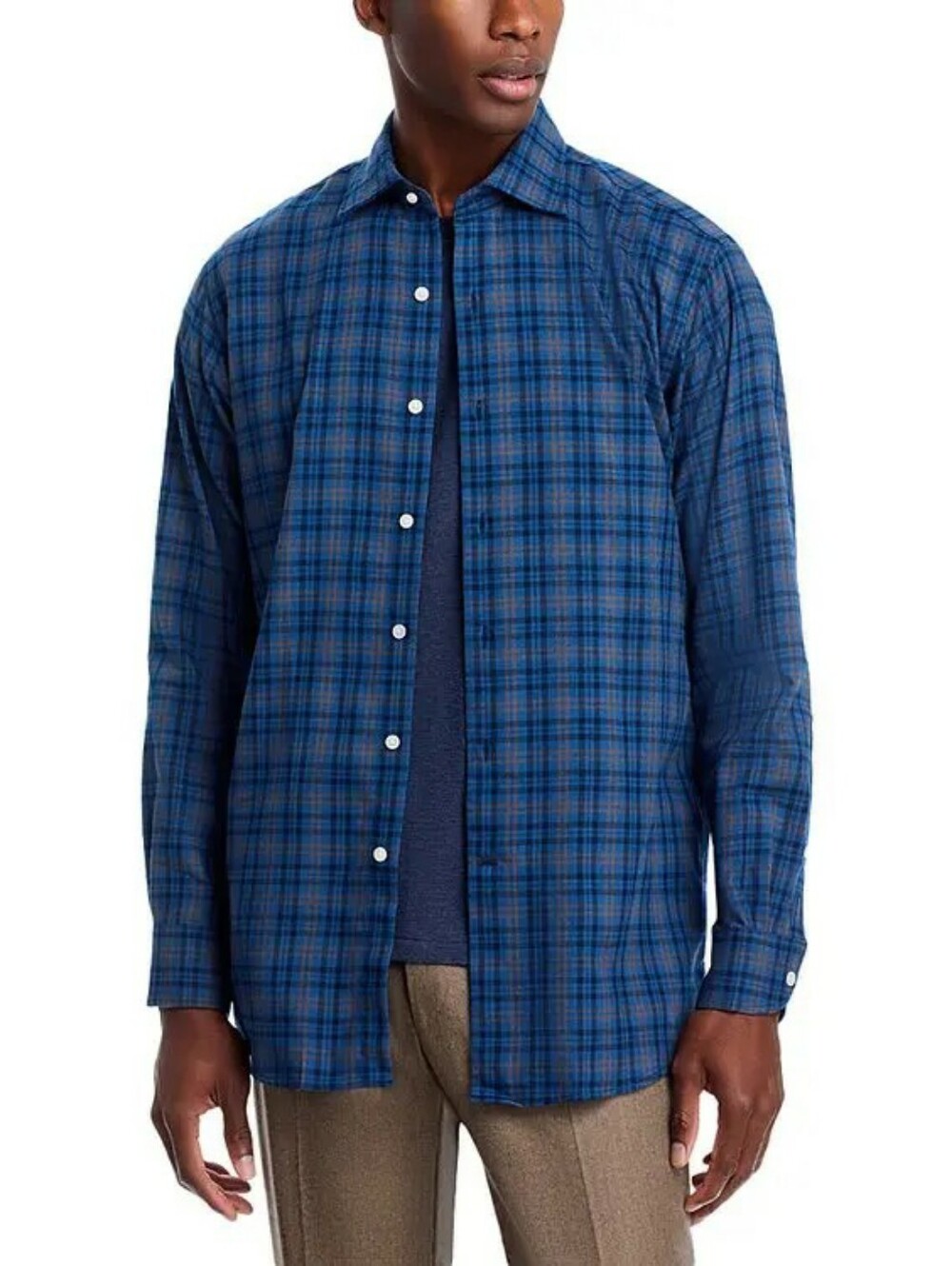 Peter Millar Bar Harbor Performance Flannel Sport Plaid Blue Haze Sport Shirt